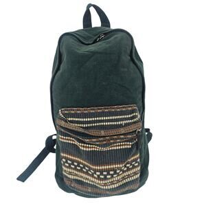 Earthbound Eco-friendly hand-woven green jacquard gheri pattern hemp Backpack